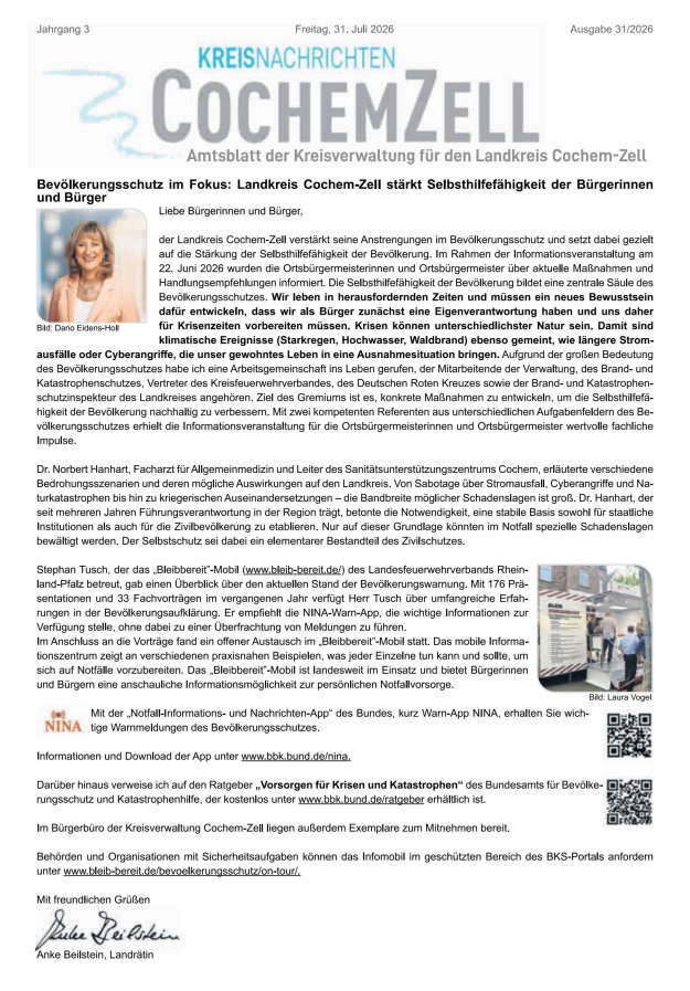Kreisnachrichten Cochem-Zell Titelblatt 31/2026