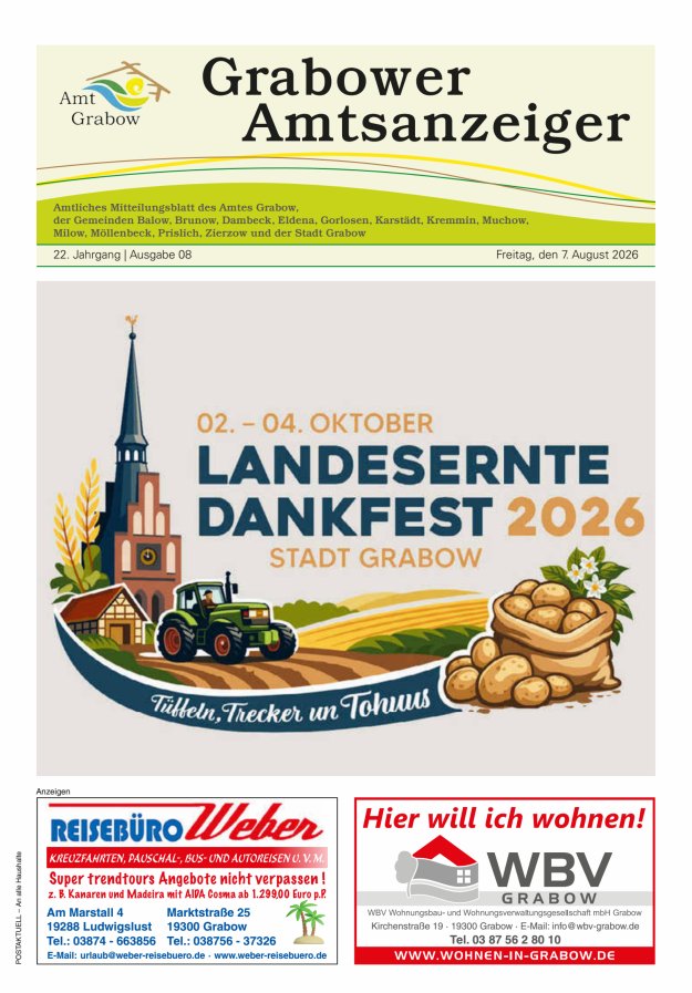 Grabower Amtsanzeiger Titelblatt 08/2026