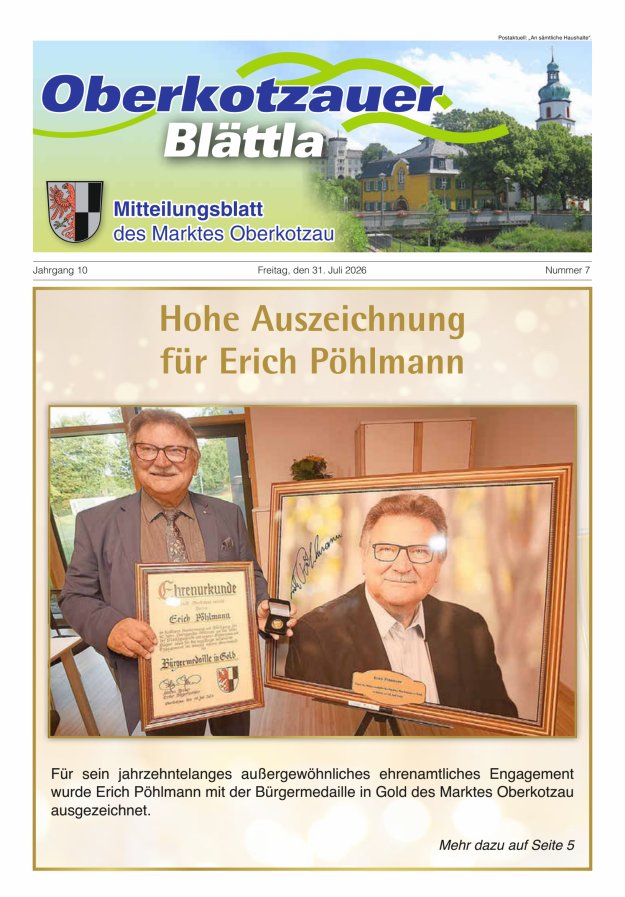 Oberkotzauer Blättla Mitteilungsblatt des Marktes Oberkotzau Titelblatt 07/2026