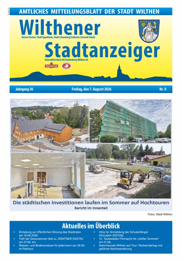 Wilthener Stadtanzeiger - Amtliches Mitteilungsblatt der Stadt Wilthen Titelblatt 08/2026