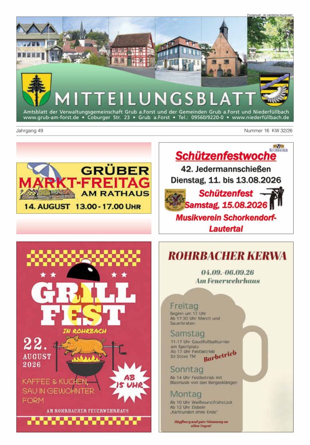 Amts- und Mitteilungsblatt der VGem Grub a.Forst Titelblatt 16/2026