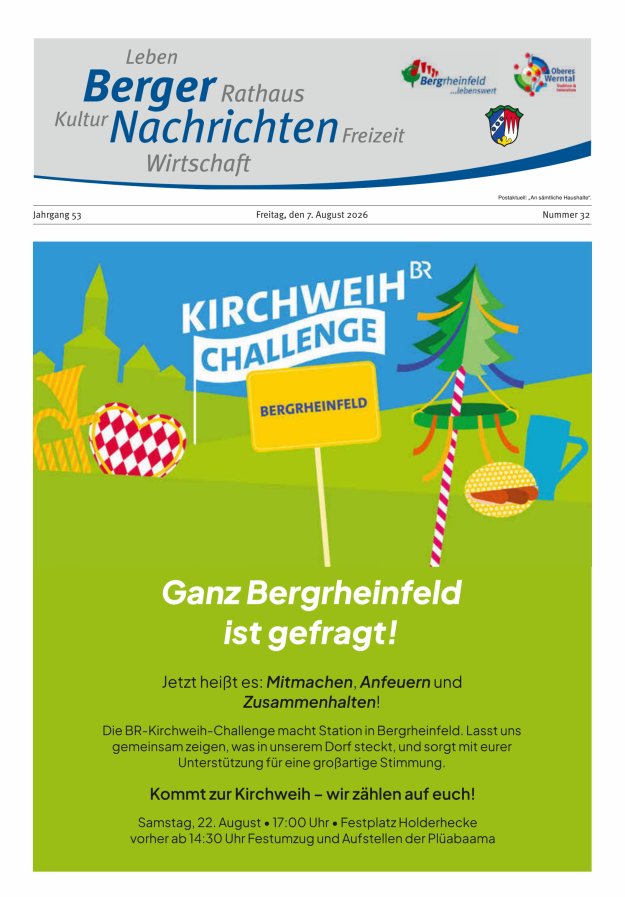 Berger Nachrichten, Bergrheinfeld Titelblatt 32/2026