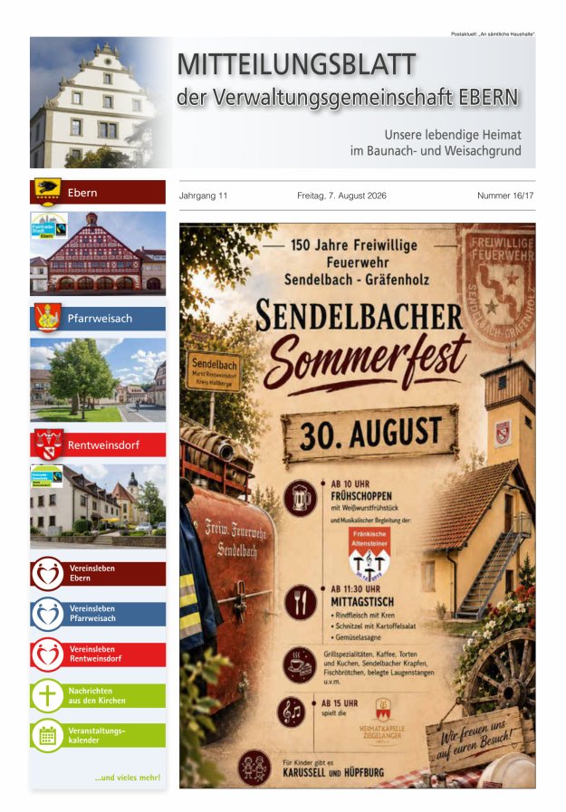 Mitteilungsblatt der Verwaltungsgemeinschaft Ebern Titelblatt 16/2026