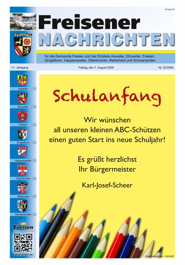 Freisener Nachrichten Titelblatt 32/2026