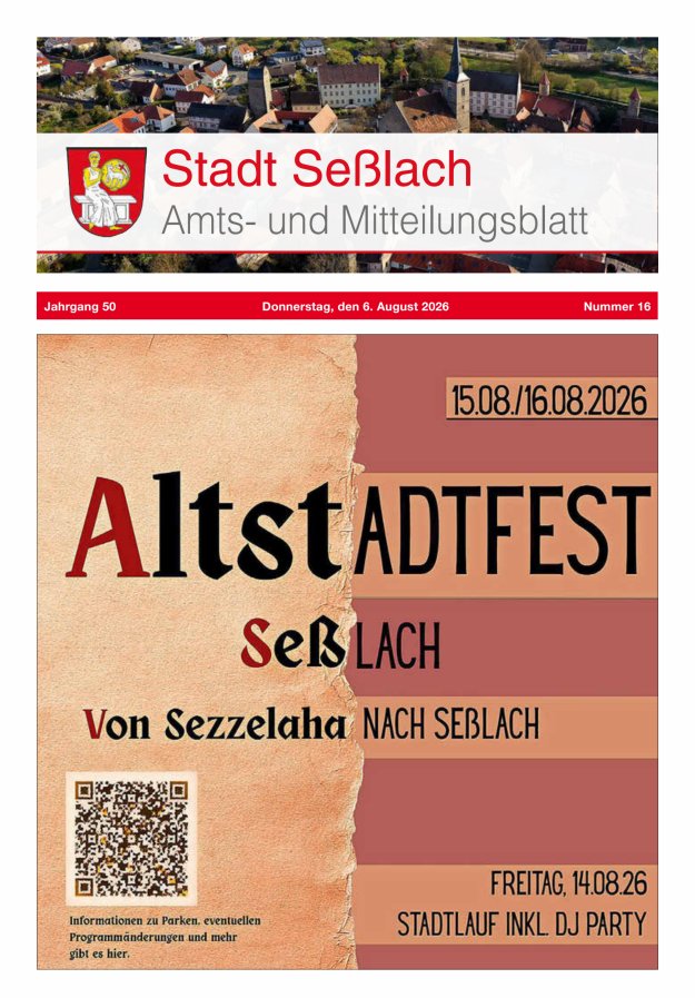 Amts- und Mitteilungsblatt Stadt Seßlach Titelblatt 16/2026