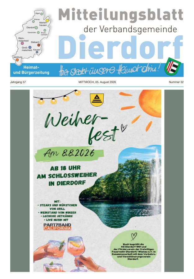 Mitteilungsblatt der Verbandsgemeinde Dierdorf Titelblatt 32/2026