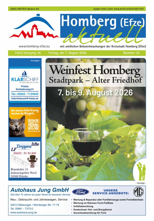 Homberg Efze aktuell Titelblatt 32/2026