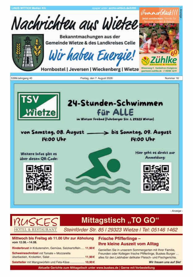 Nachrichten aus Wietze Titelblatt 16/2026