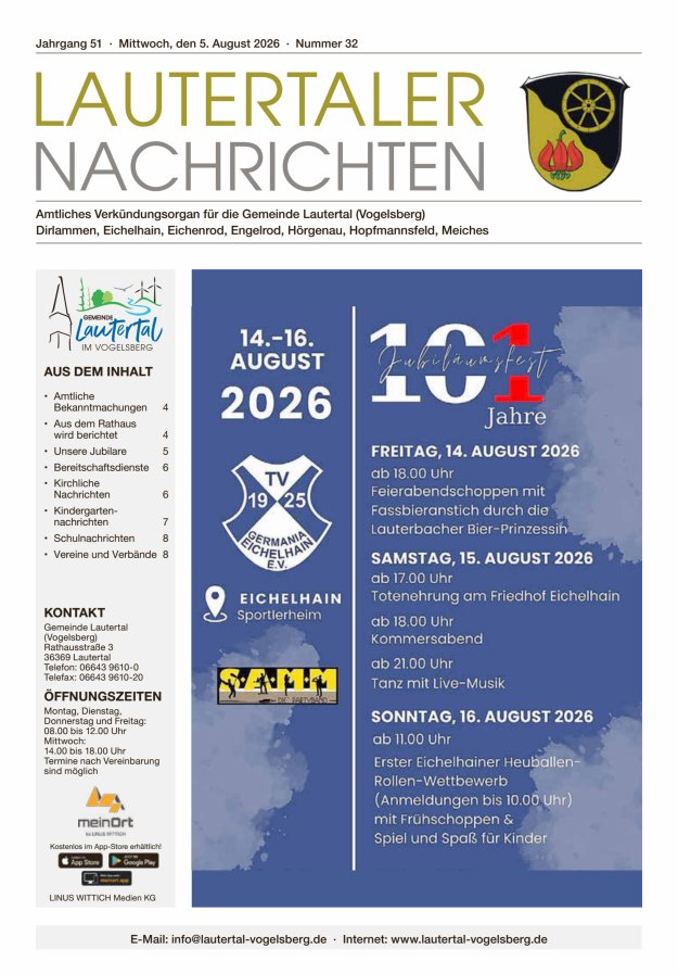 Lautertaler Nachrichten Titelblatt 32/2026