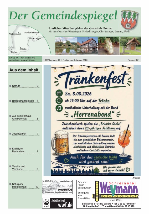 Der Gemeindespiegel (Breuna) Titelblatt 32/2026