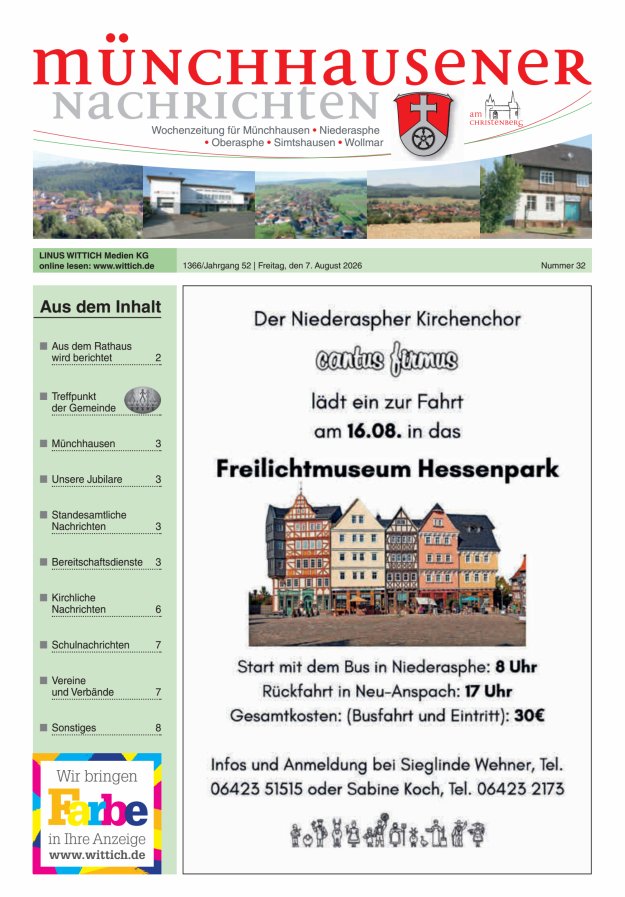 Münchhausener Nachrichten Titelblatt 32/2026