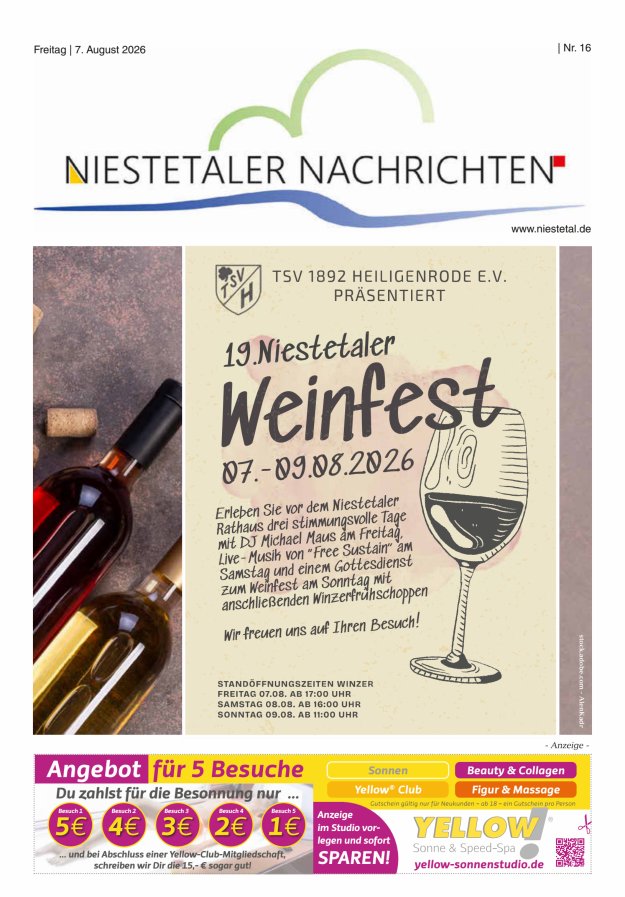 Niestetaler Nachrichten Titelblatt 16/2026