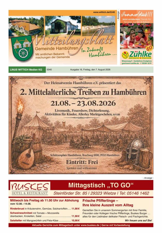 Mitteilungsblatt der Gemeinde Hambühren Titelblatt 16/2026