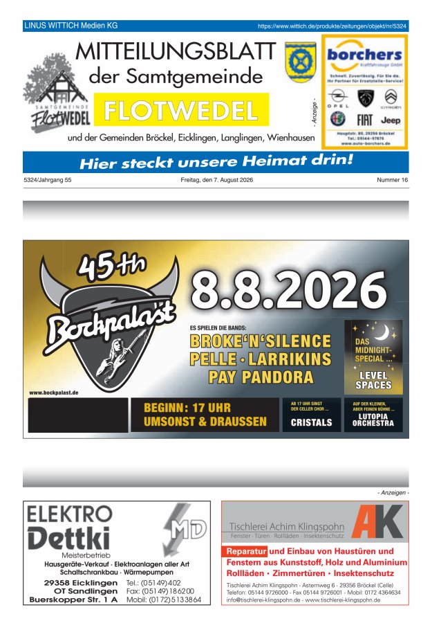 Mitteilungsblatt der Samtgemeinde Flotwedel Titelblatt 16/2026