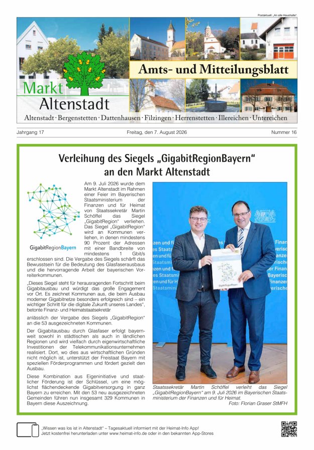 Amts- und Mitteilungsblatt des Marktes Altenstadt Titelblatt 16/2026