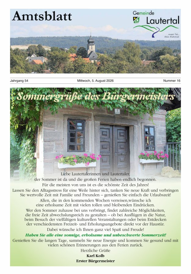 Amtsblatt der Gemeinde Lautertal Titelblatt 16/2026