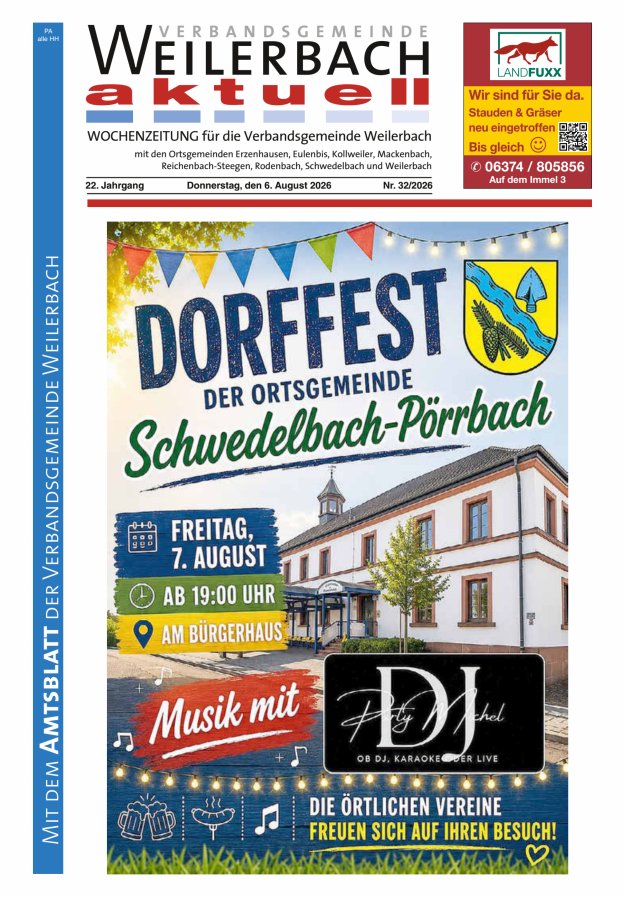 Verbandsgemeinde Weilerbach aktuell Titelblatt 32/2026