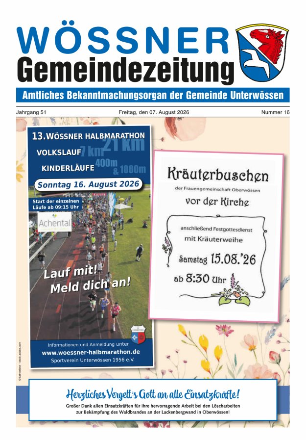 Wössner Gemeindezeitung Amtliches Bekanntmachungsorgan der Gemeinde Unterwössen Titelblatt 16/2026