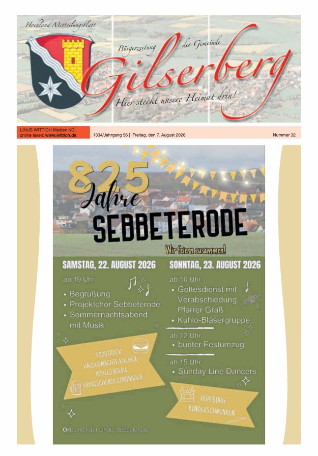 Hochland Mitteilungsblatt Gilserberg Titelblatt 32/2026