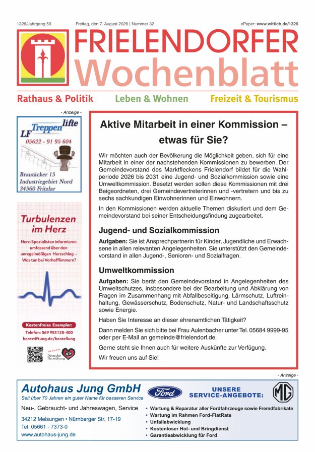 Frielendorfer Wochenblatt Titelblatt 32/2026