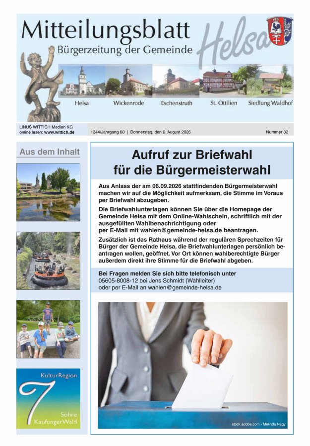 Mitteilungsblatt Helsa Titelblatt 32/2026