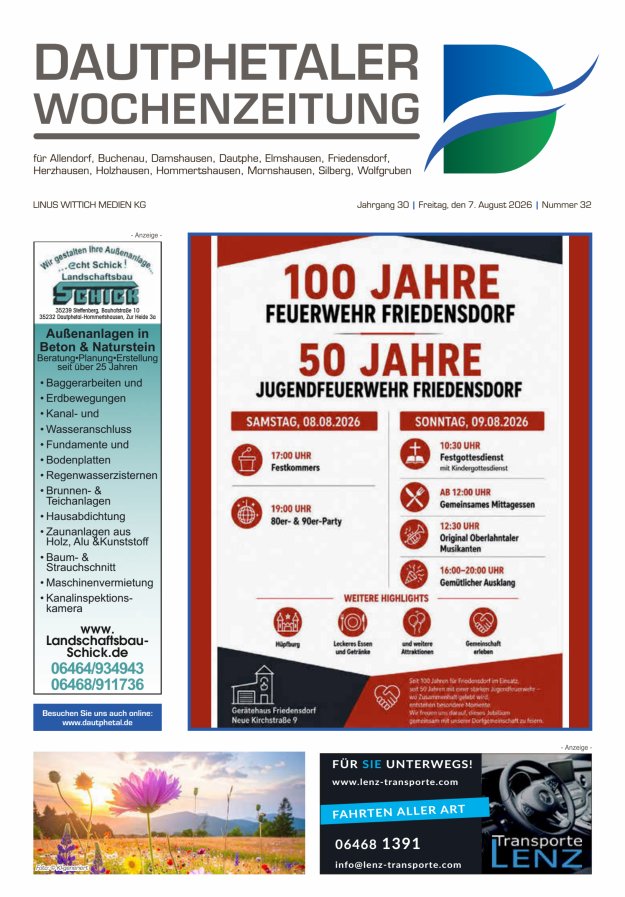 Dautphetaler Wochenzeitung Titelblatt 32/2026