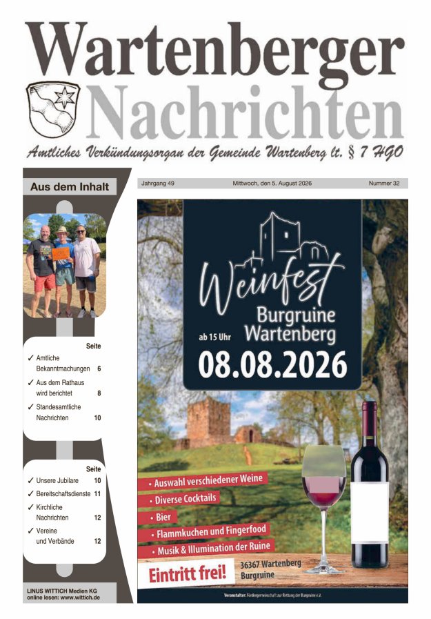 Wartenberger Nachrichten Titelblatt 32/2026
