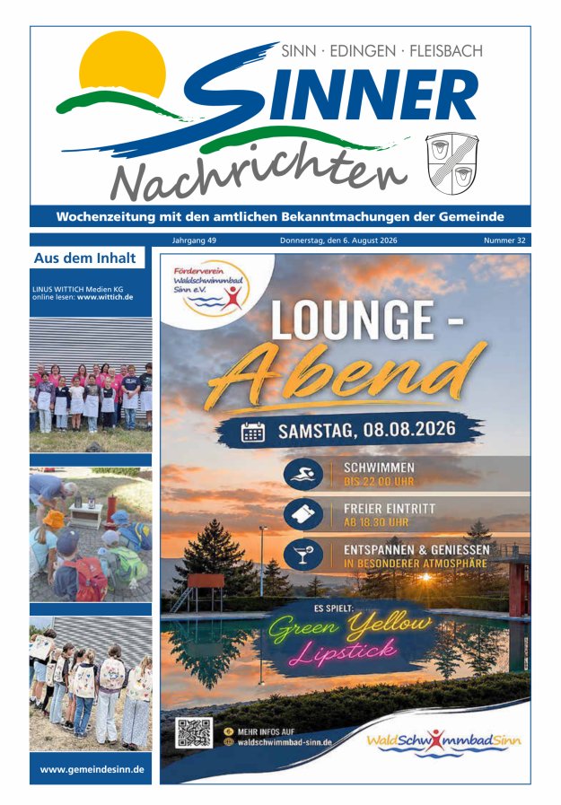 Sinner Nachrichten Titelblatt 32/2026