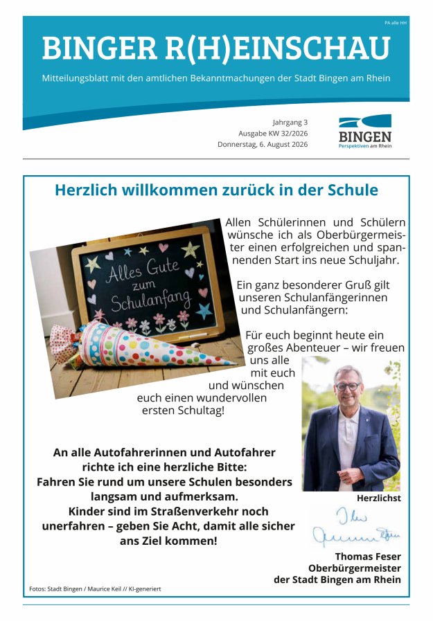 Binger R(h)einschau - Mitteilungsblatt mit den Amtlichen Bekanntmachungen der Stadt Bingen Titelblatt 32/2026