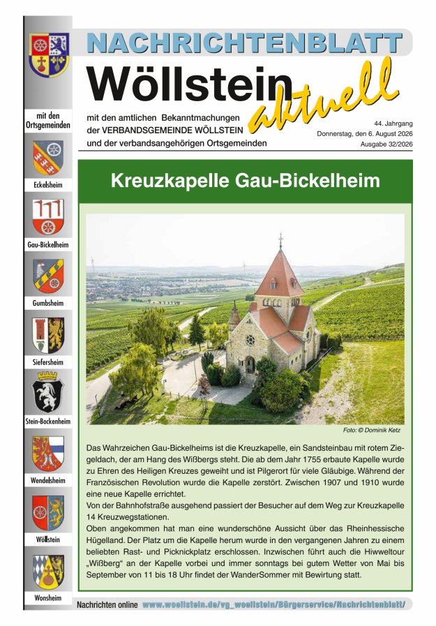 Nachrichtenblatt Wöllstein aktuell Titelblatt 32/2026