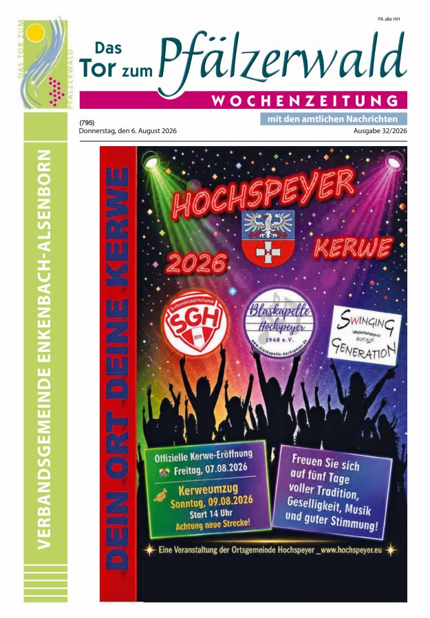Das Tor zum Pfälzer Wald - VG Enkenbach-Alsenborn Titelblatt 32/2026