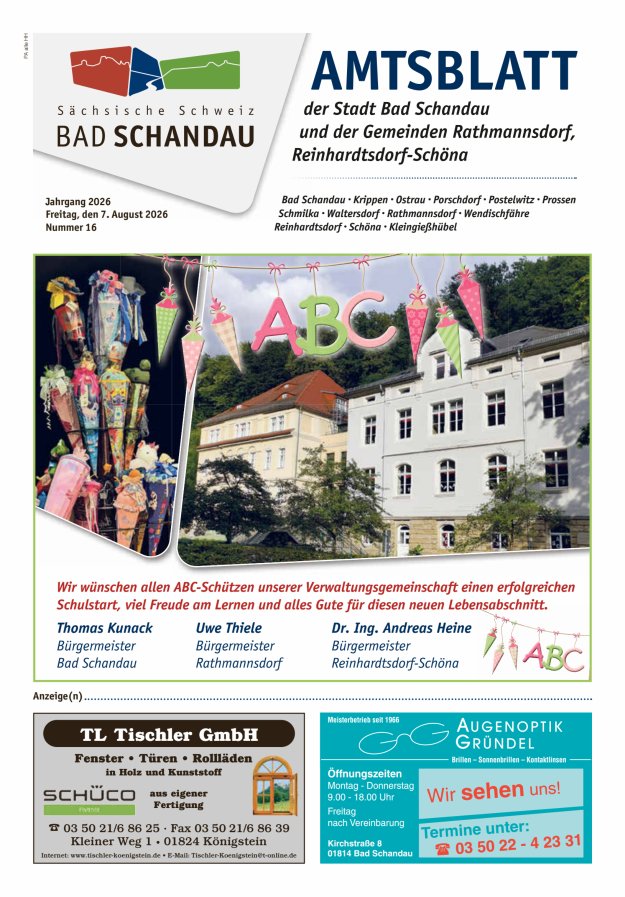 Amtsblatt der Stadt Bad Schandau und der Gemeinden Titelblatt 16/2026