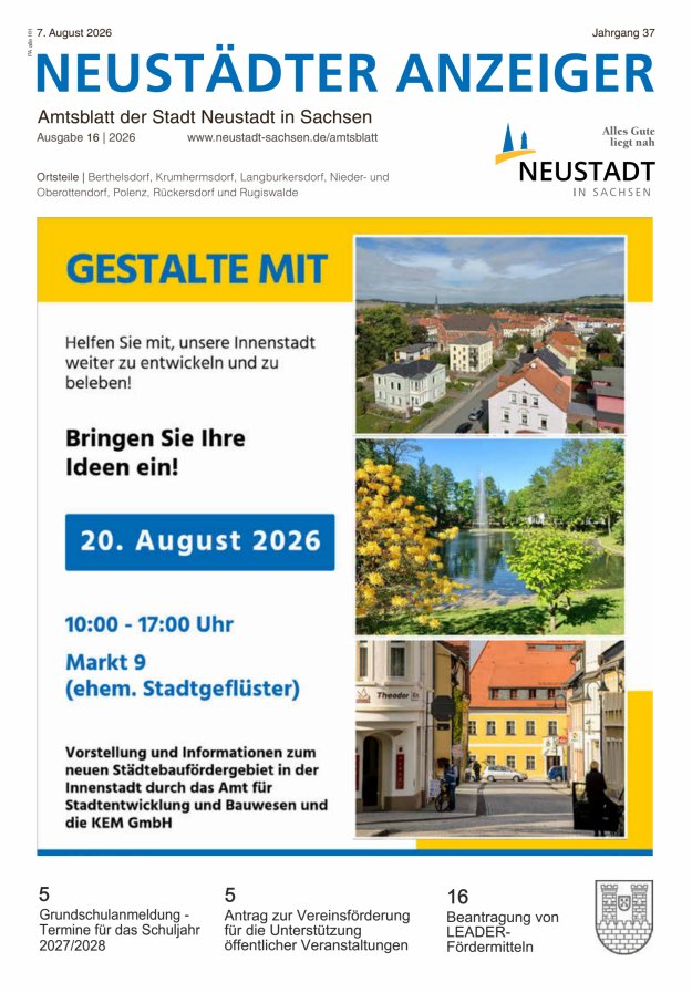 Neustädter Anzeiger - Amts- und Heimatblatt der Stadt Neustadt in Sachsen Titelblatt 16/2026