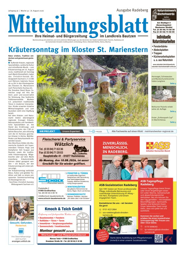 Mitteilungsblatt LK Bautzen Ausgabe Radeberg Titelblatt 16/2026