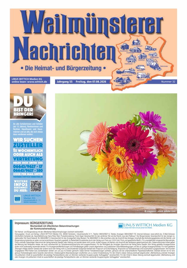Weilmünsterer Nachrichten Titelblatt 32/2026