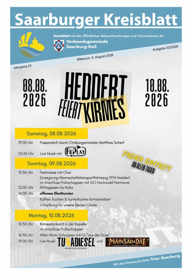 Saarburger Kreisblatt Titelblatt 32/2026