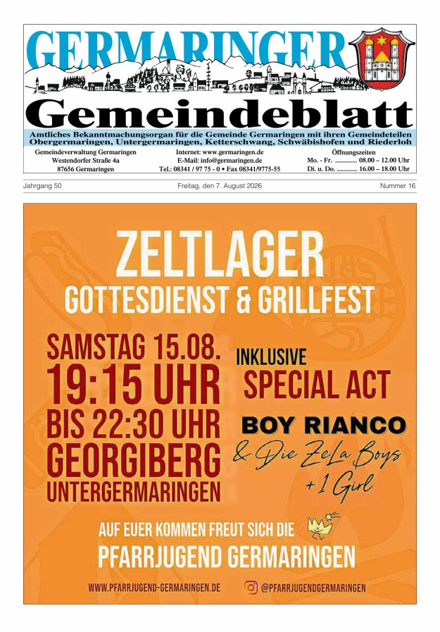 Germaringer Gemeindeblatt Titelblatt 16/2026