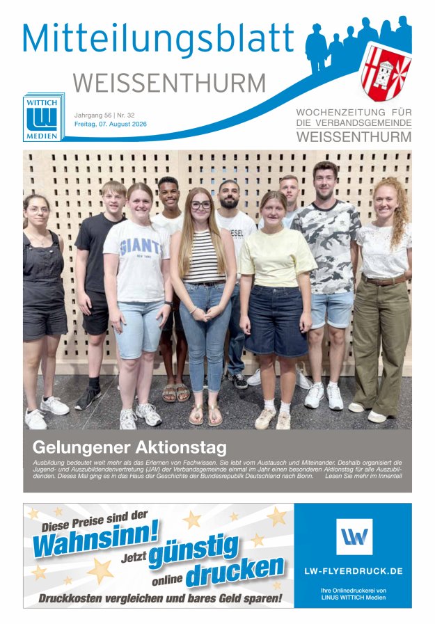 Mitteilungsblatt für den Bereich der Verbandsgemeinde Weißenthurm Titelblatt 32/2026
