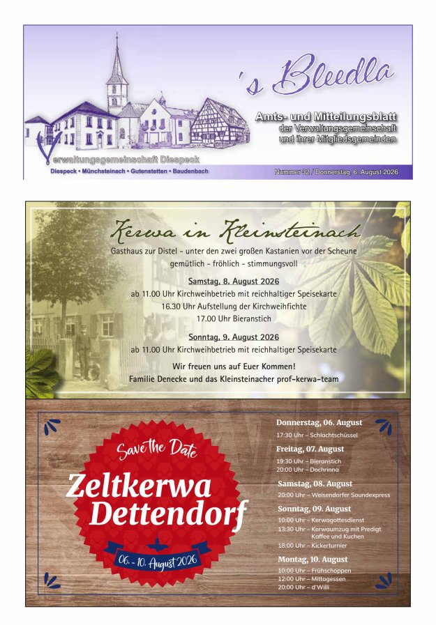Amts- und Mitteilungsblatt VGem Diespeck Titelblatt 32/2026