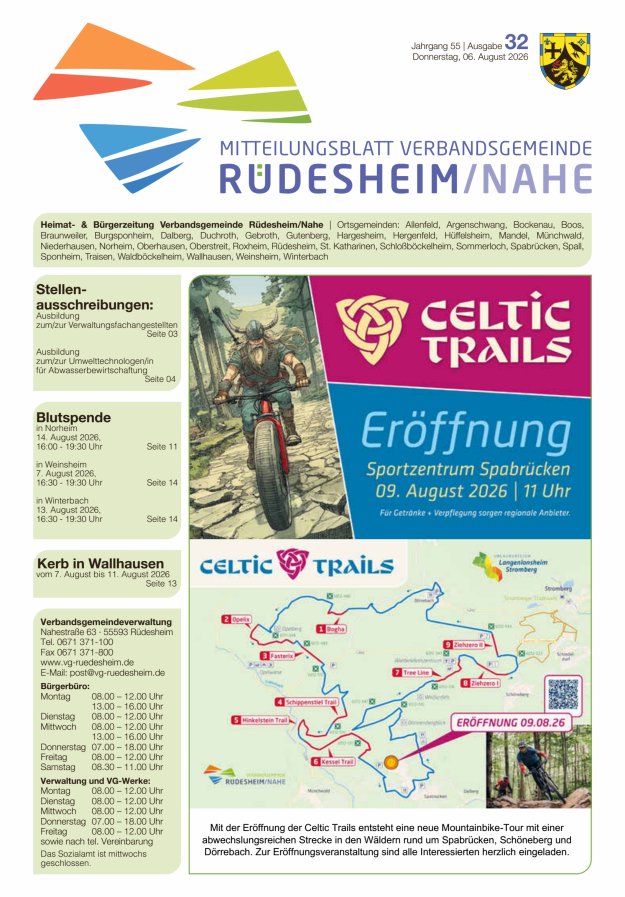 Mitteilungsblatt Verbandsgemeinde Rüdesheim und zugehörige Ortsgemeinden Titelblatt 32/2026