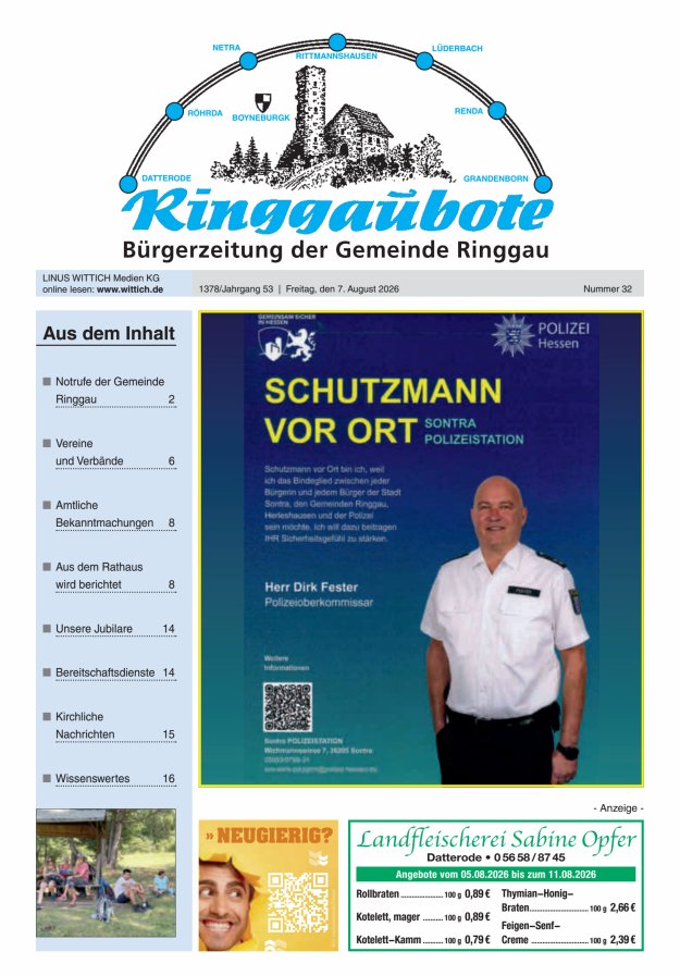 Ringgaubote Titelblatt 32/2026