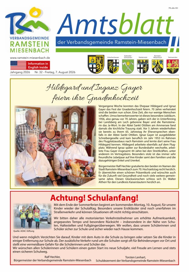Amtsblatt VG Ramstein-Miesenbach Titelblatt 32/2026