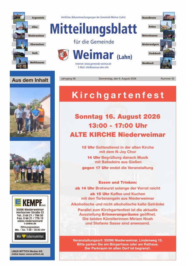 Mitteilungsblatt für die Gemeinde Weimar Titelblatt 32/2026