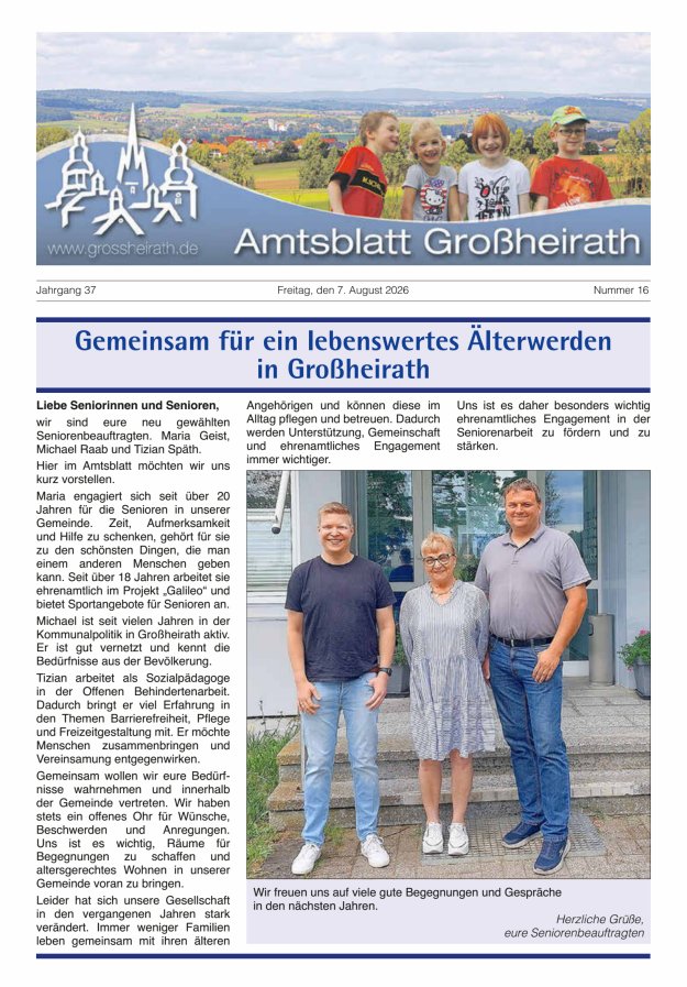 Amtsblatt Großheirath Titelblatt 16/2026