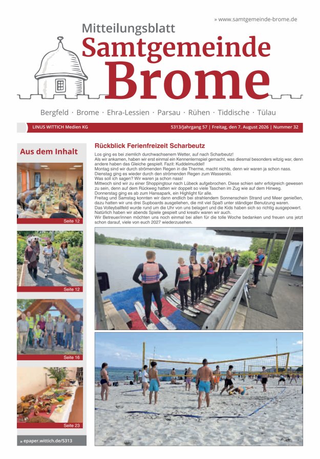 Mitteilungsblatt der Samtgemeinde Brome Titelblatt 32/2026