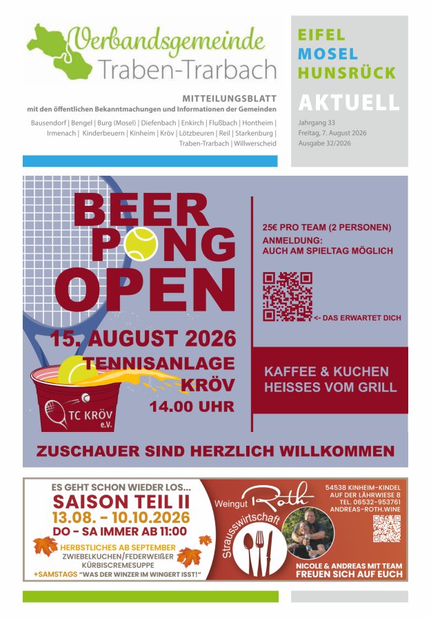 Eifel-Mosel-Hunsrück aktuell VG Traben-Trarbach Titelblatt 32/2026