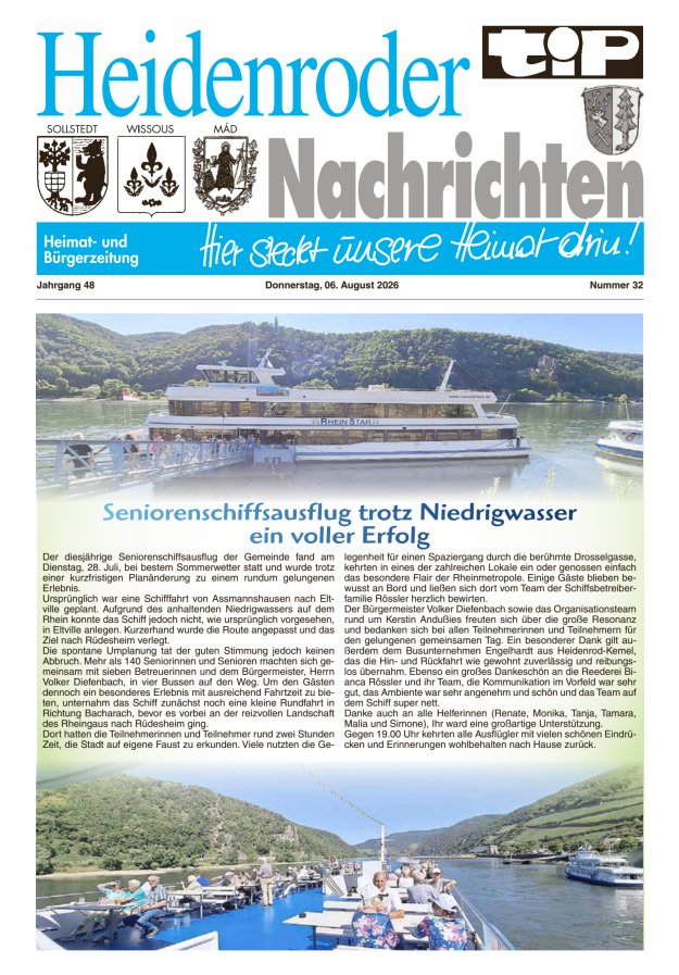 "tip" Heidenroder Nachrichten Titelblatt 32/2026