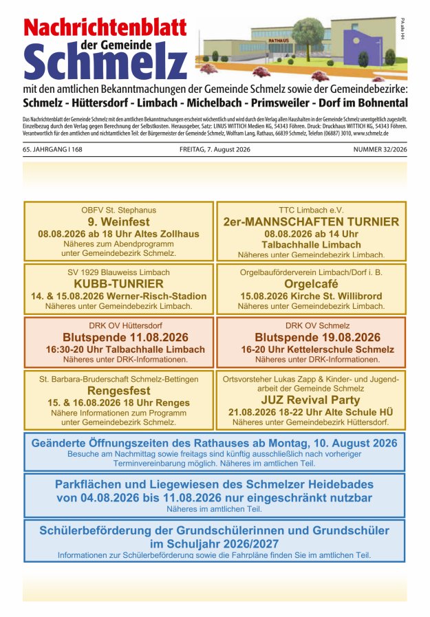 Nachrichtenblatt Schmelz Titelblatt 32/2026