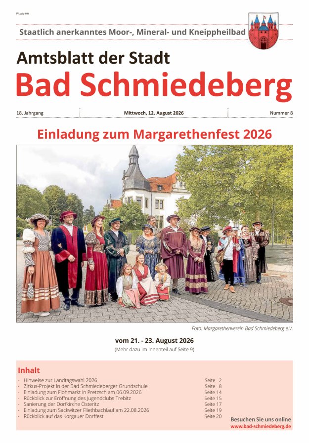 Amtsblatt der Stadt Bad Schmiedeberg Titelblatt 08/2026