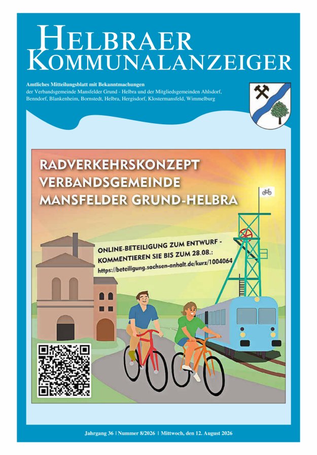 Helbraer Kommunalanzeiger – Amtliches Mitteilungsblatt mit Bekanntmachungen Titelblatt 08/2026